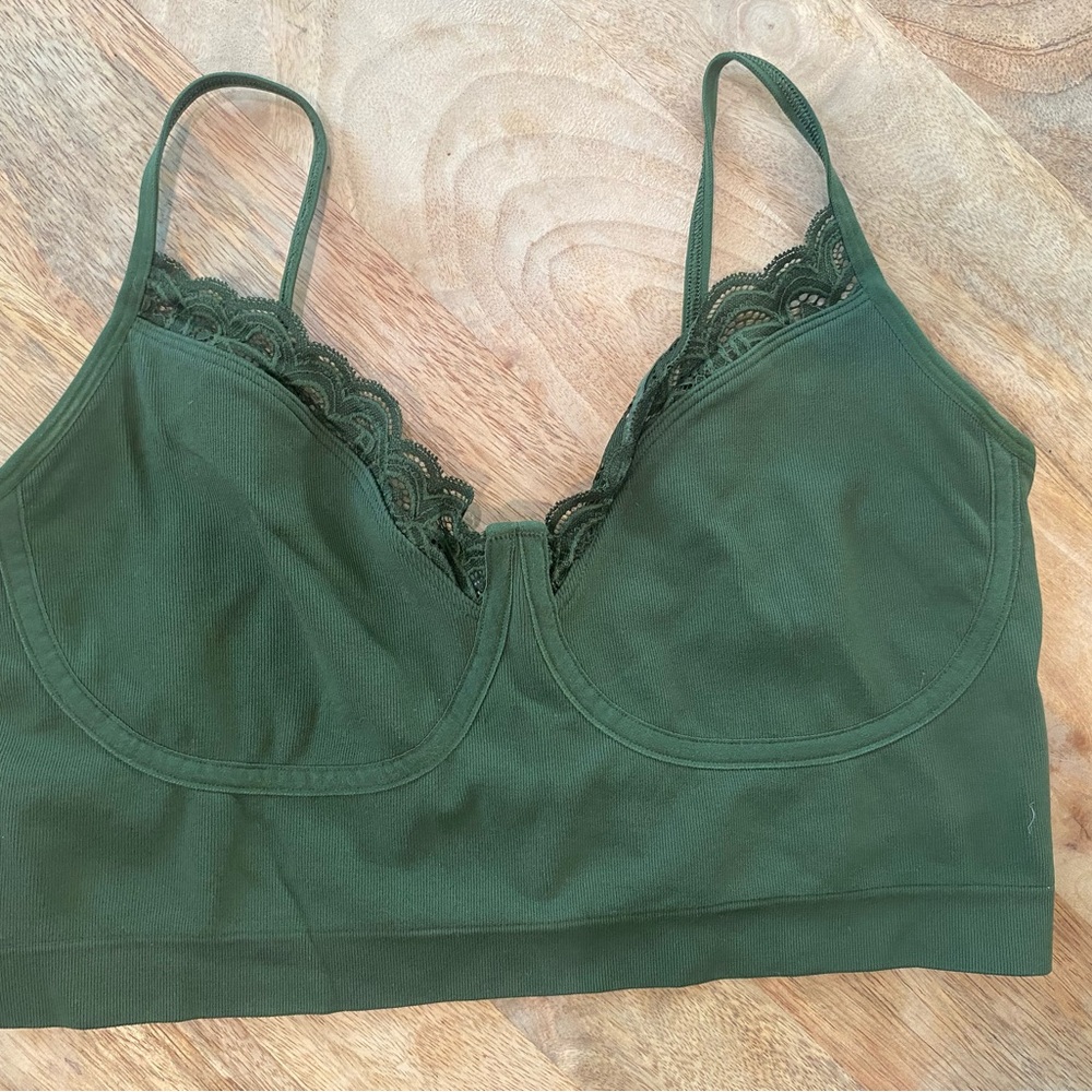 aerie Deep Green Lace-Trim Bralette
